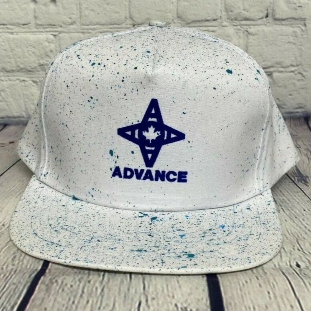 Vintage Advance Trucker Hat Cap Snapback Adjustable White Spray Painted Speckle